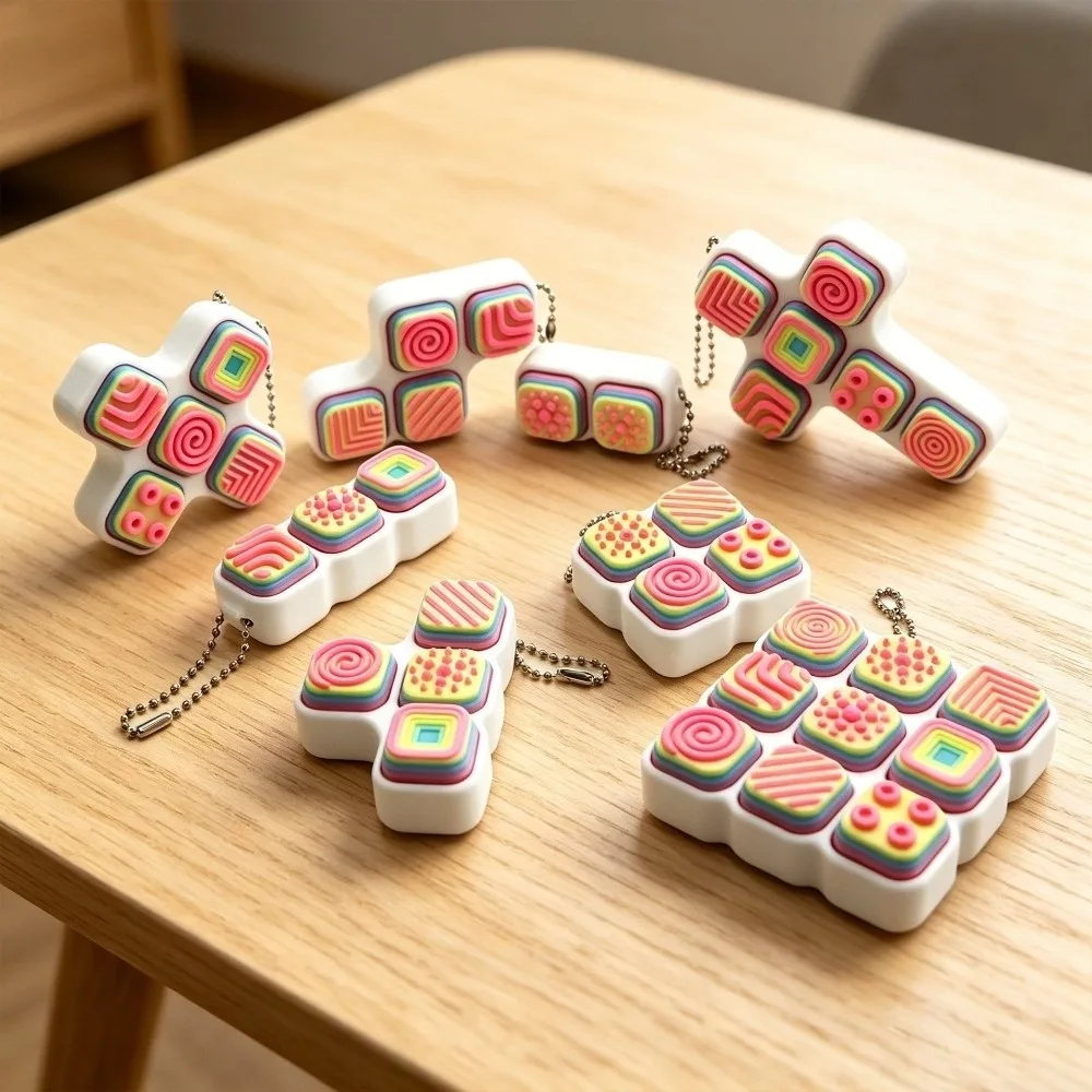 Cute 9 Keys Button Keycap Portable Push Button Clicker Keychain Decompression Keychain Pass The Time