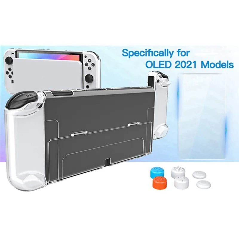 Case Dockable for Nintendo Switch OLED Model,Clear PC Protective Case Cover with Thumb Cap for Joy-Con Switch OLED