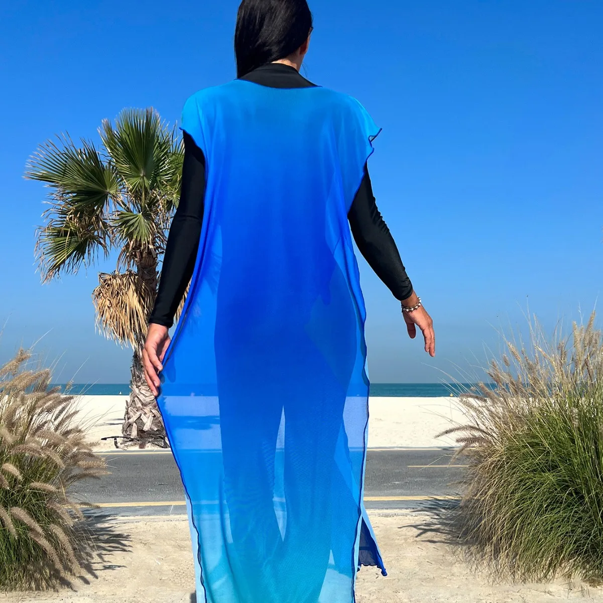 Burkini muslimische Damen bademode, schwarzer Badeanzug, Farbverlauf blau, Smock Summer Beach Wear, Tauch anzug, Surf Wear, neu