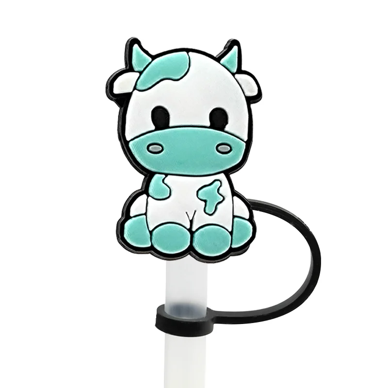 1 Pcs Silicone Cow Series Straw Covers Cap, 10 mm Light Green Cow Straw Topper,Party Supplies Reusable Clogging Dustproof Tip