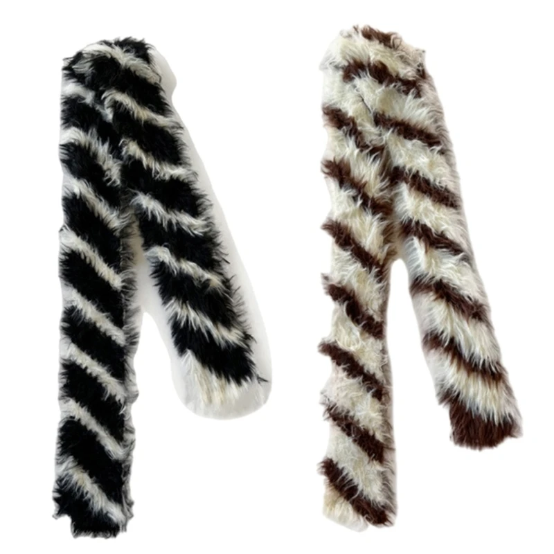 Fashion Striped Long Scarf for Female All Matching Furry Scarf Winter Warm Scarf Pilling Resistant Coldproof Neckwrap