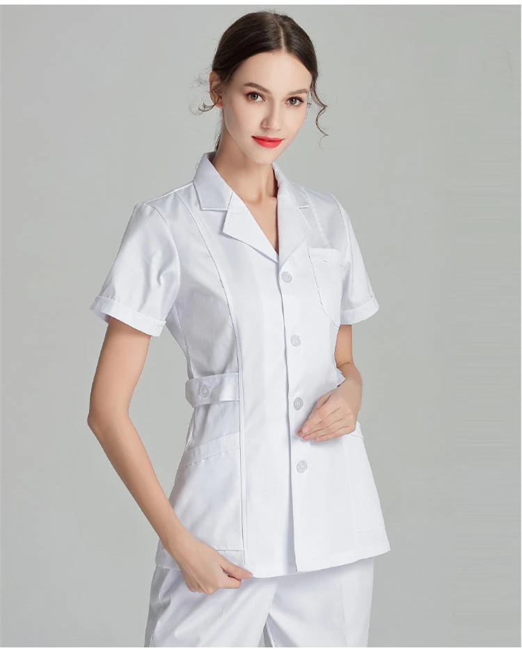 Scrub corto bianco Top uniformi da infermiera Set camice da laboratorio uniforme da medico abbigliamento medico da donna rosa salone di bellezza vestiti a maniche lunghe