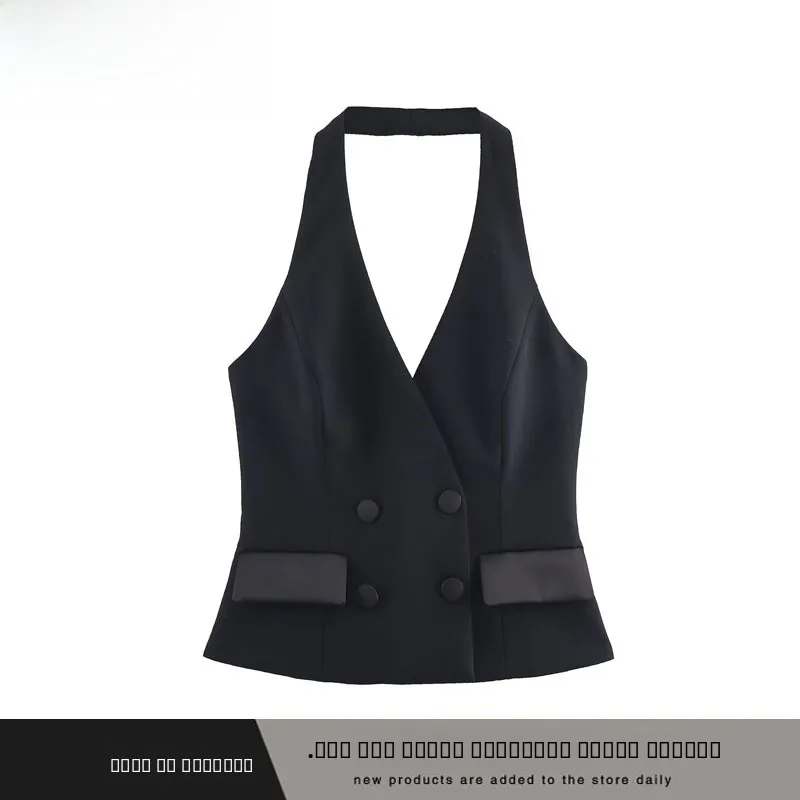 Faionable ZR Sle Gilet su misura da donna con colletto Ne appeso Nuovo autunno inverno Fibra di poliestere ort Doppio bottone da donna