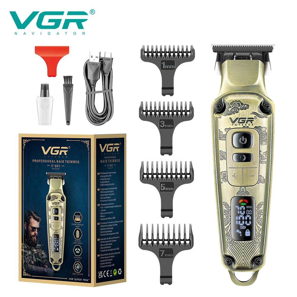VGR 901 Hair Clipper Rechargeable Portable Professional Adjustable Personal Care Barber Trimmer For Men Salon USB LCD VGR V901