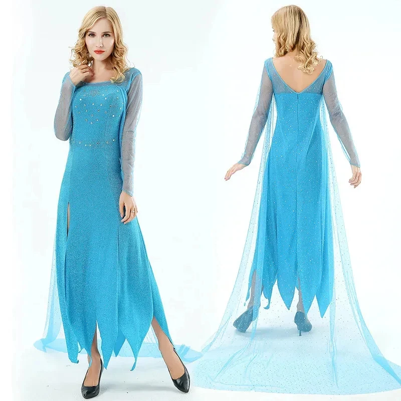 

New Halloween Cosplay Costume Frozen Princess Long Sequin Mesh Elsa Adult Snow Queen Party Dress Carnival Co 2026★