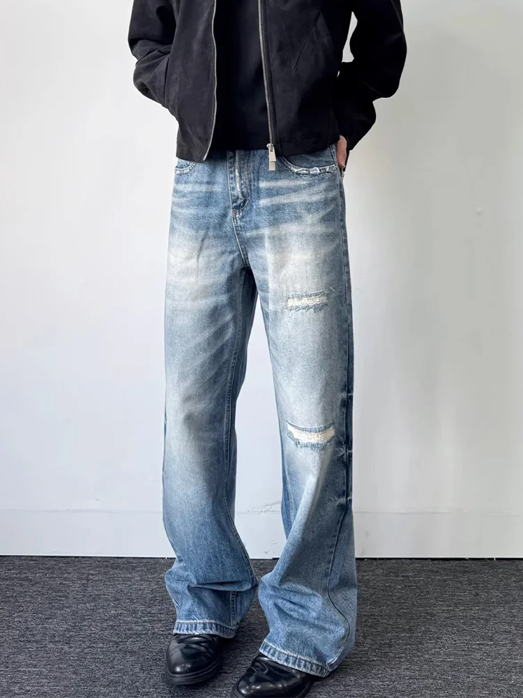 

Retro American Large Size Distressed Straight Leg Jeans Women's Trendy Loose Wide Leg Long Pants High Waist Denim Jeans