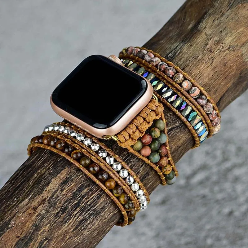 

Tiger Eye Watch Strap Natural Stone Hand Woven Strength and Courage Bracelet for Apple Watch