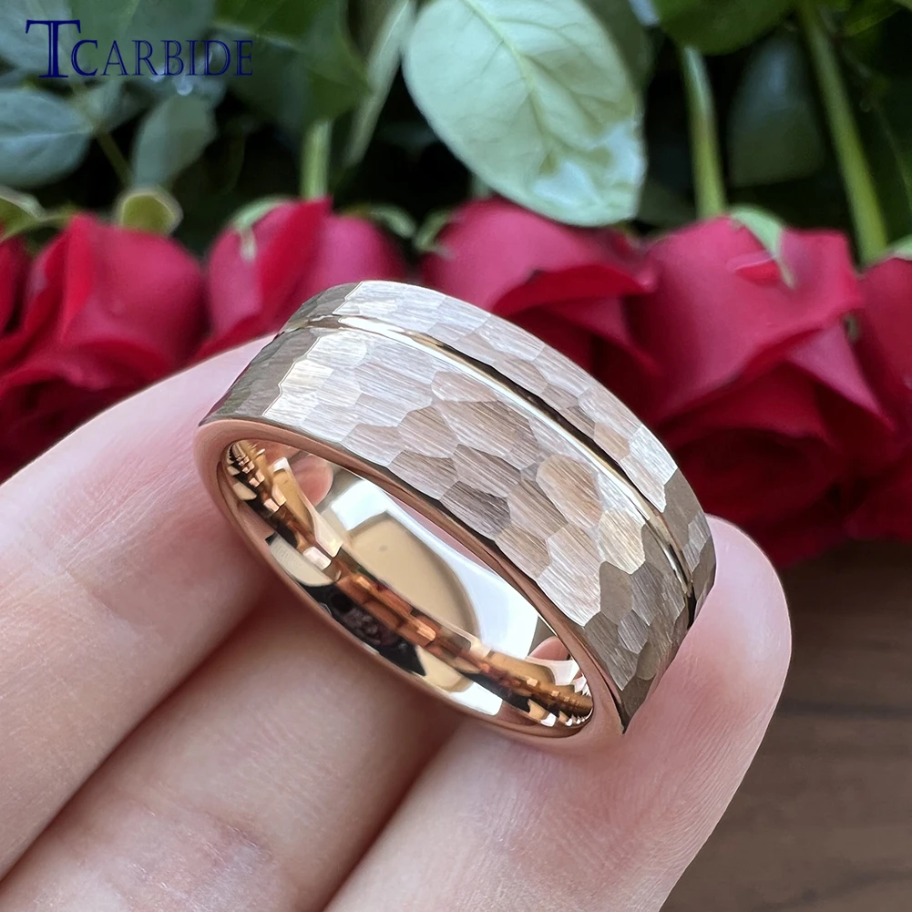 8MM Tungsten Hammer Ring Grooved Faceted Brushed Cool Wedding Band Jewelry For Women Men Free Shipping