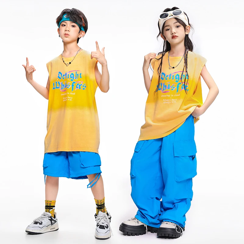 Abbigliamento Hip Hop T-shirt per ragazze Ragazzo Pantaloni cargo color caramello Danza di strada Bambini Streetwear Bambini K-pop Costume Set di vestiti jazz