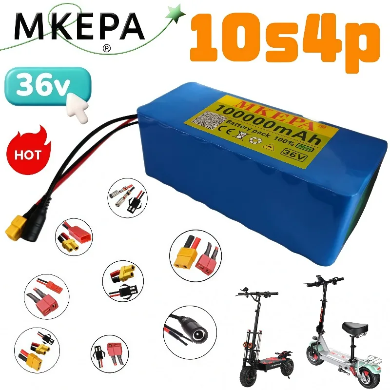 10S4P 36V 100Ah 18650 Rechargeable Lithium Battery Pack BMS Protected for Electric Scooter Replacement