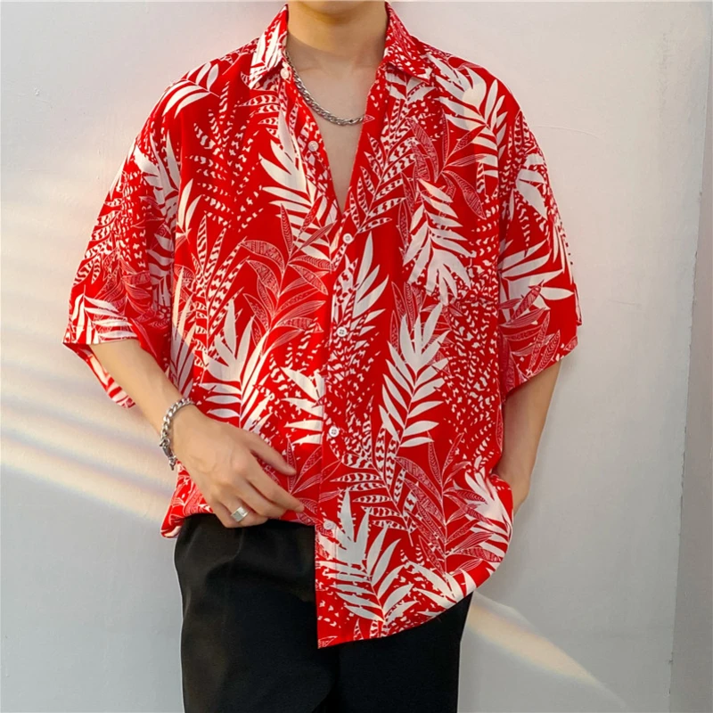

Harajuku Shirts Men Chic Print Vintage Simple Summer All-match Loose Casual Holiday High Street Males Tops Clothing Couples New