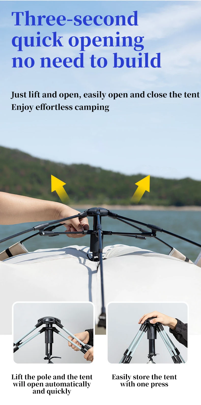 휴대용 대형 공간 야외 캐노피 빠른 자동 개폐 방수 옥스포드 텐트 튼튼한 프레임 햇빛 차단 방수 캠핑용