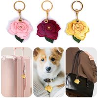 PU Leather Rose Flower Bag Keychain 3D Rose Metal Key Ring Entrance Guard Card Holder Decorative Portable