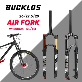 Amortyzowany widelec rowerowy BUCKLOS 26/27.5/29 cali MTB, prosty/stopniowany, skok 120mm, 9*100mm QR, sterowanie manualne/zdalne.