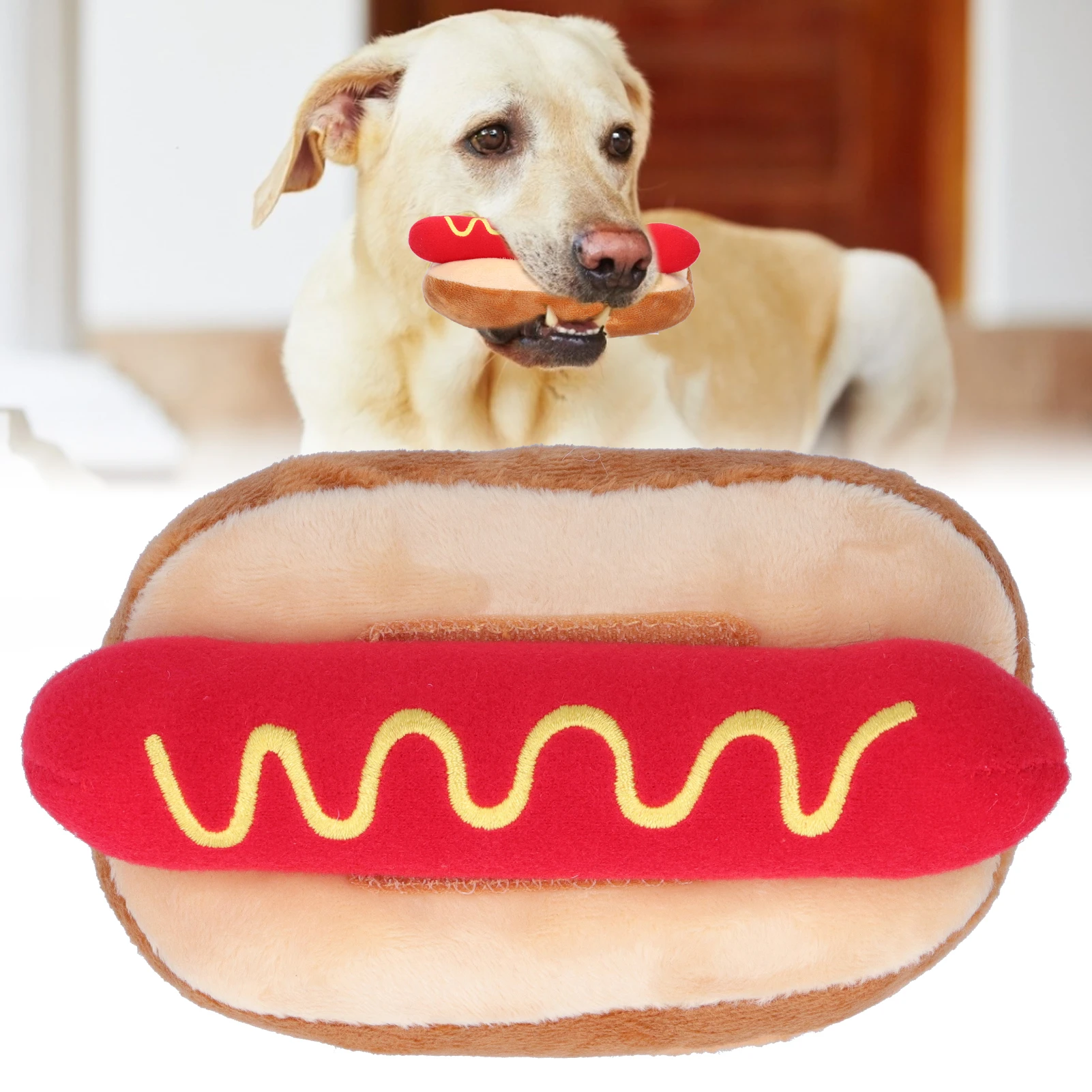 핫도그 모양 탈부착 가능한 삑삑이 소리 나는 부드러운  - Interactive Squeaky Plush Dog Toy 리뷰 및 가격