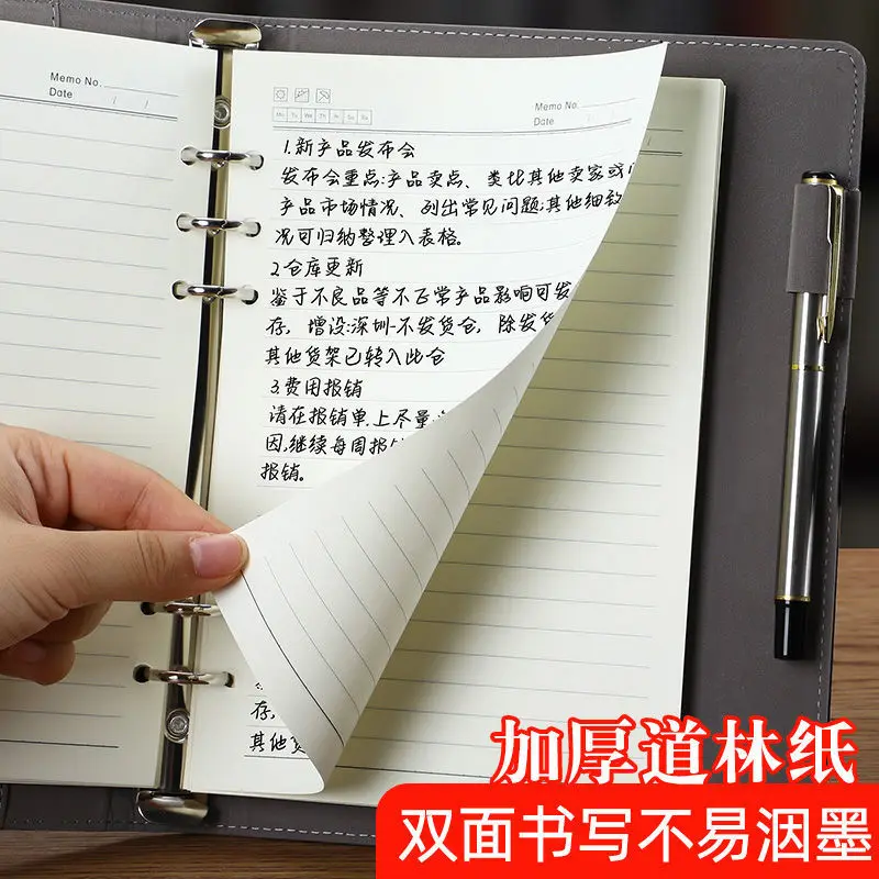 PU Leather A5 Loose Leaf Notebook with Combination Lock 160 Pages Thick Ruled Paper Business Meeting Journal for Office Note