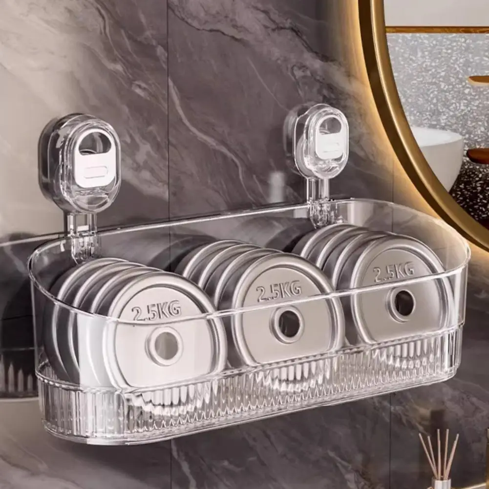 Bathroom Storage Shelf Water-resistant Suction Storage Capacity Storage Rack with Strong Load-bearing Easy Install No-drill