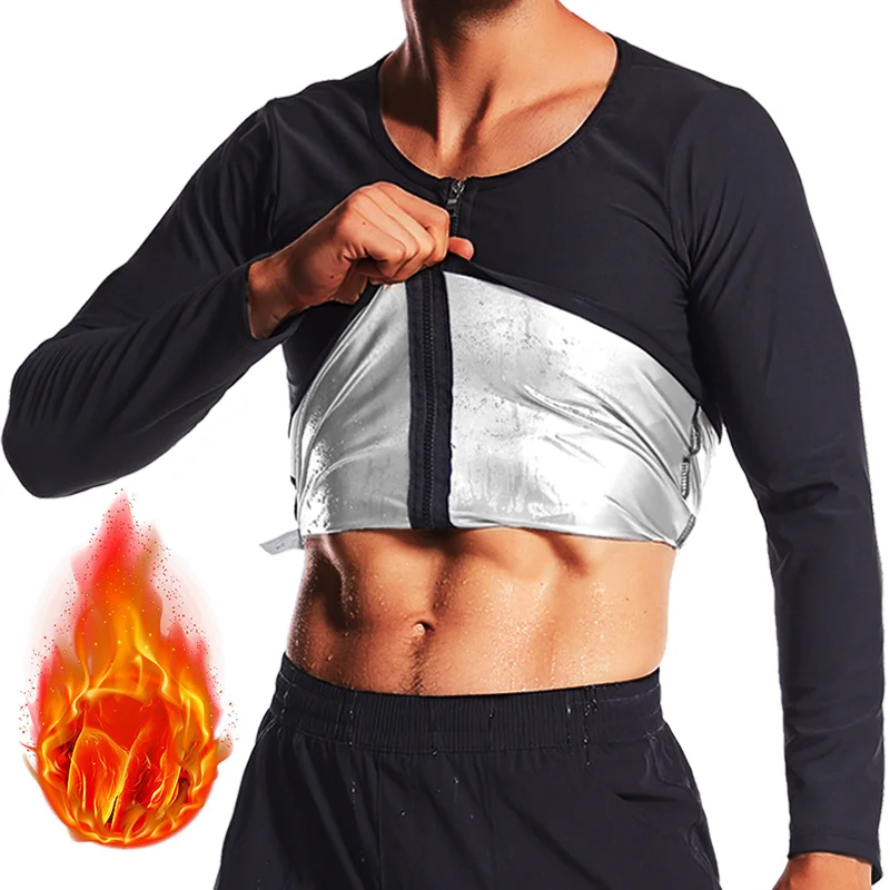 Traje de Sauna adelgazante para hombre, ropa de gimnasio con cremallera para perder peso, correr, entrenamiento físico, ropa deportiva para el sudor, Tops de manga larga para entrenamiento