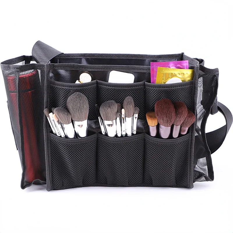 Bolsa organizadora de brochas de maquillaje, bolsas de cosméticos de malla negra, bolsa de herramientas de maquillaje de viaje multifunción de gran capacidad