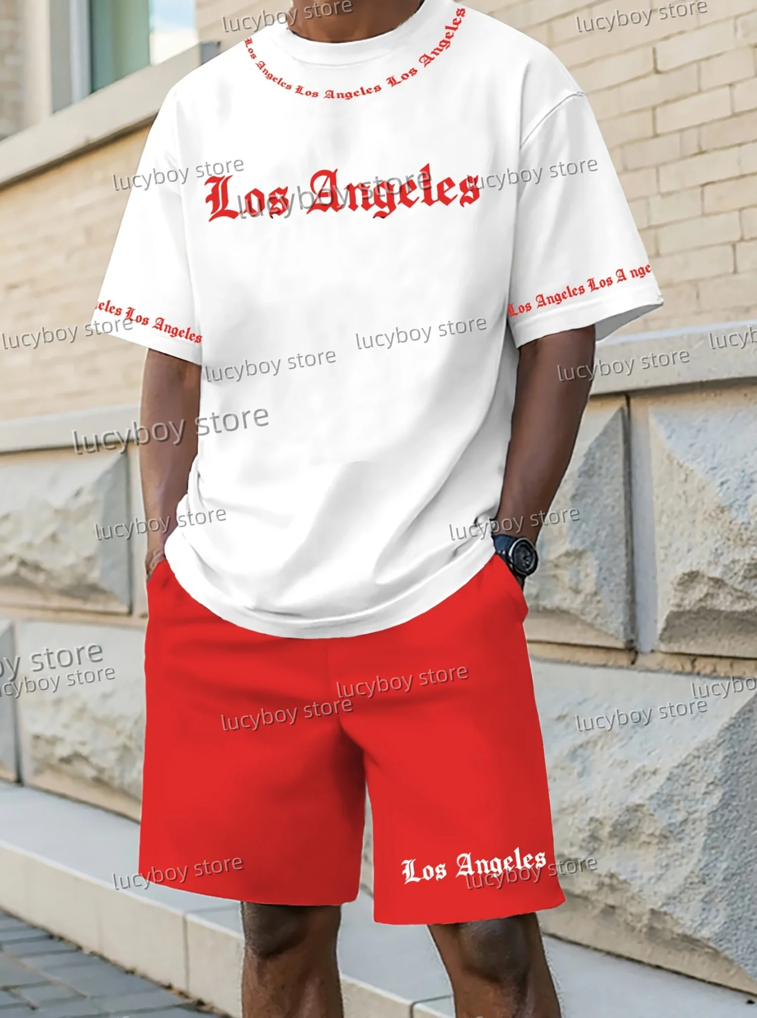 2025 Los Angeles Printed Men's Suit 2 Pieces Set Casual Suit SportswearFitness Set  Men's Tracksuit Oversized Clothes