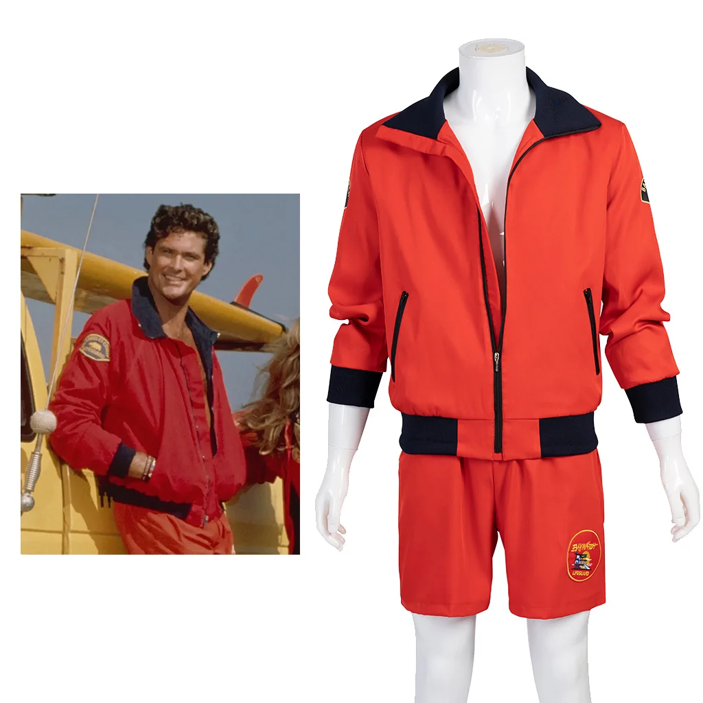 Baywatch David Hasselhoff Cosplay Costume Uniform Beach Style Red Jacket And Pants Full Set Adult Men Halloween Suit