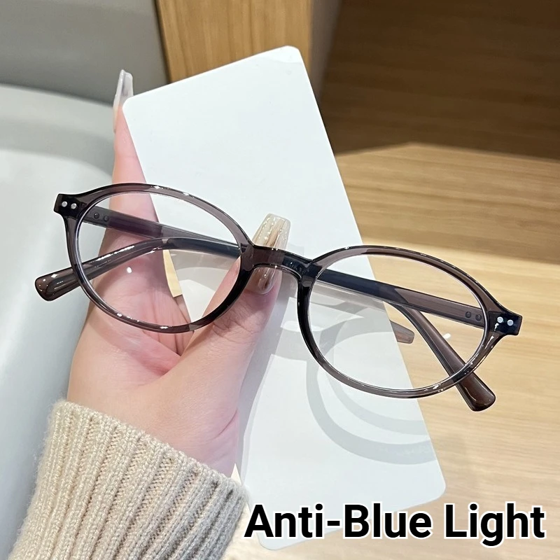 

New Stylish Retro Oval-Frame Anti-Blue Light Plain Lenses Premium Street Style Photography Eyewear Women's INS Style