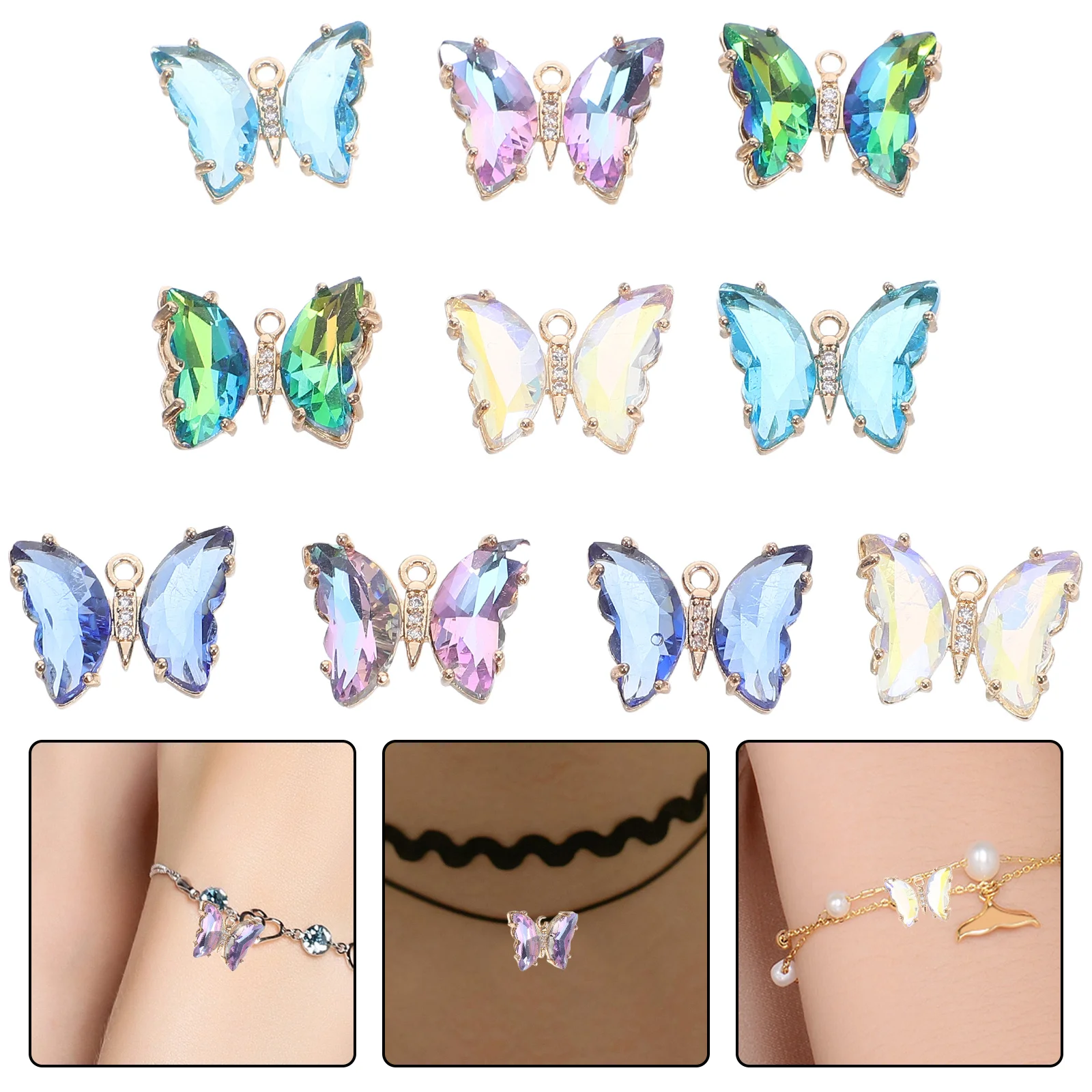 

10Pcs Glass Butterfly Charms Pendants for DIY Jewelry Making Necklace Bracelet Earrings Unique Design Lasting Colors