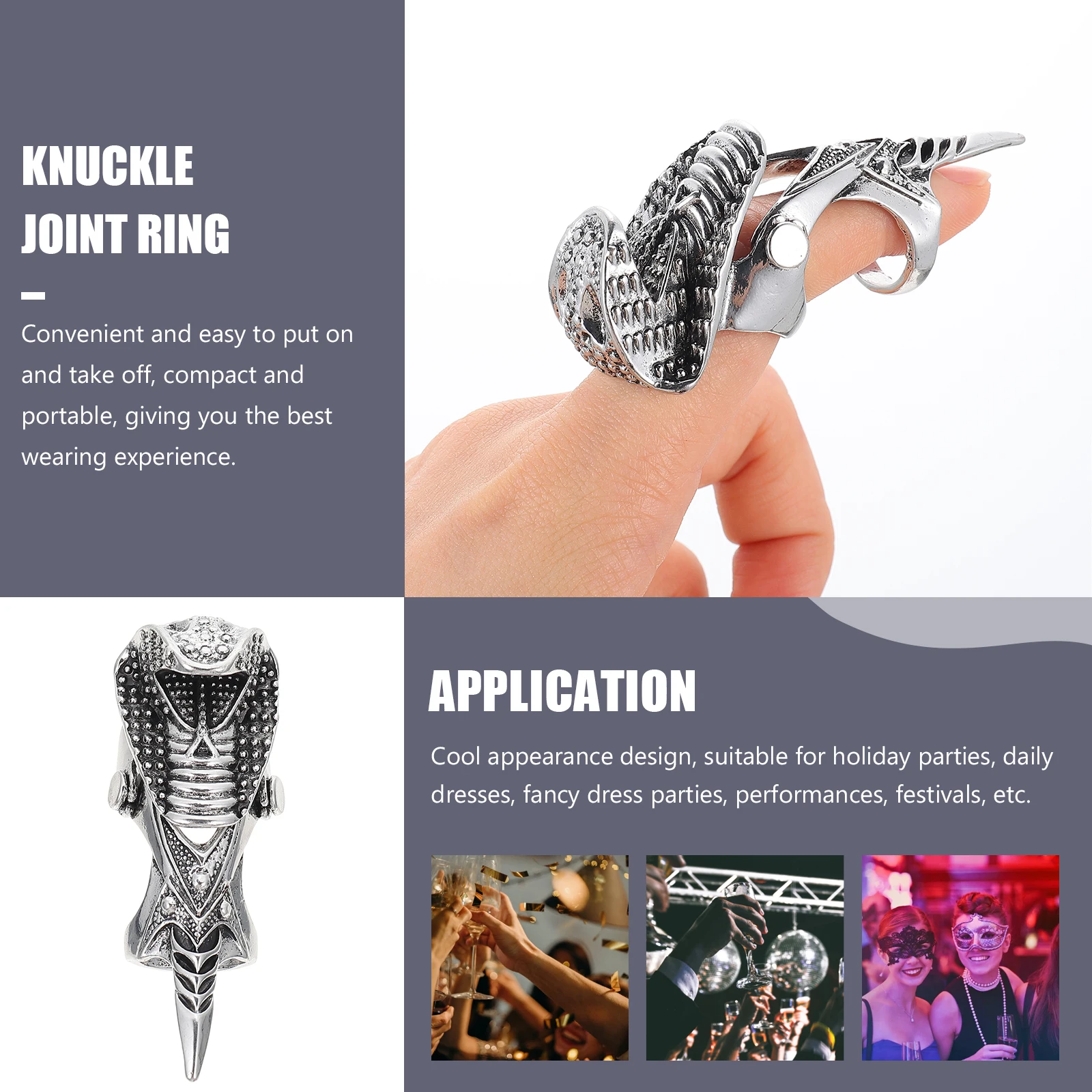 

Retro Punk Finger Joint Exaggerated Hip Hop Ring For Men Women Cool Style Long Fingernail Ring Decorative Durable Jewelry