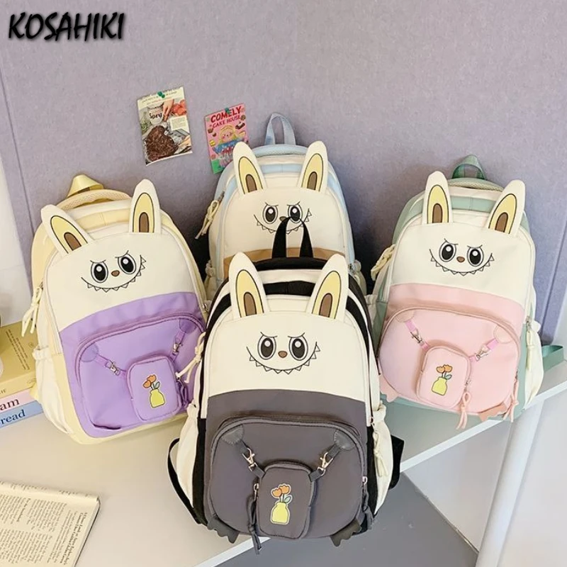 

Contrast Color Cartoon Fashion Kawaii Backpack Women Students Patchwork Girls Sweet Backpacks Y2k Aesthetic Preppy Schoolbags
