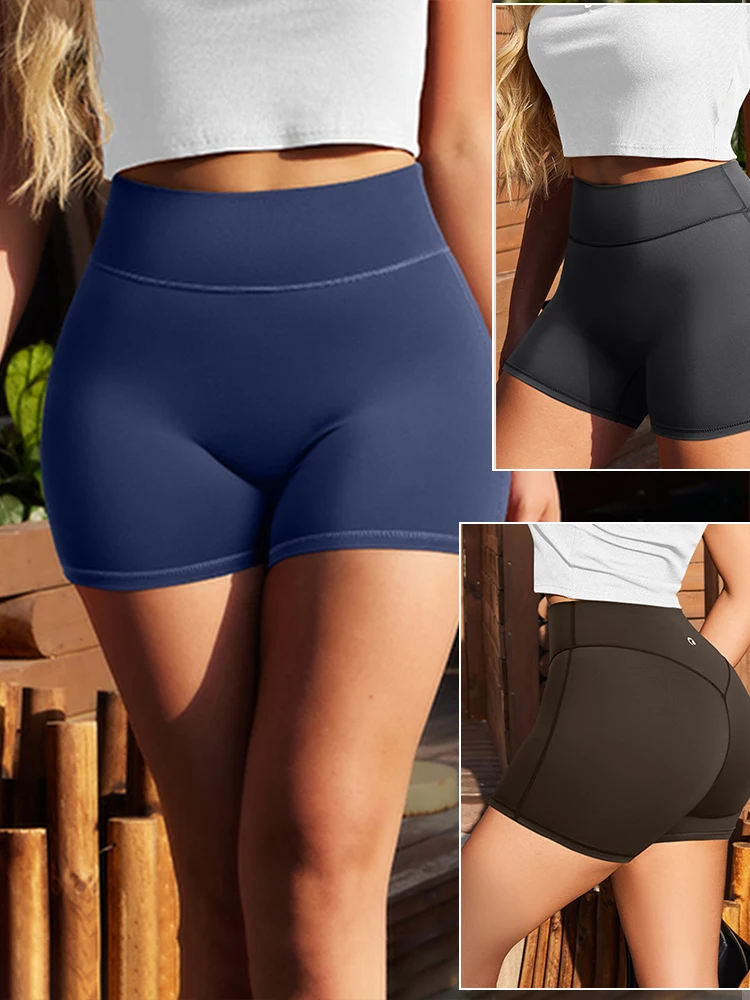 

OQQ Spring Summer Women's Breathable Yoga Shorts Solid Color High Elasticity Running Fitness Fashion Shorts Workout Leggings