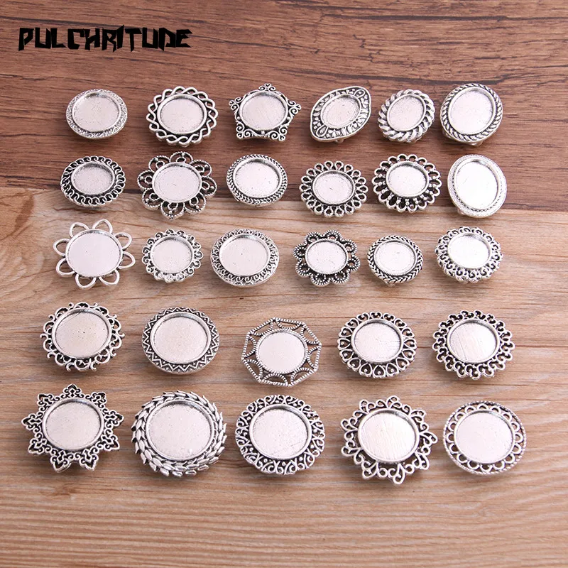 

10PCS Mix Sizes Styles Leather Beads Antique Silver Blank Cabochon Setting Diy Bracelets Making Supplies For 10mm Leather Cord