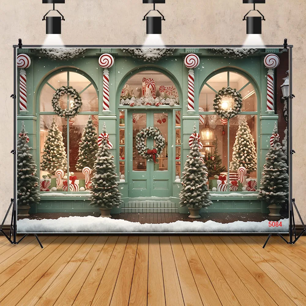 

SHENGYONGBAO Christmas Day Fireplace Photography Backdrops New Year Candy Chimneys Store Ball Window Studio Background WW-67