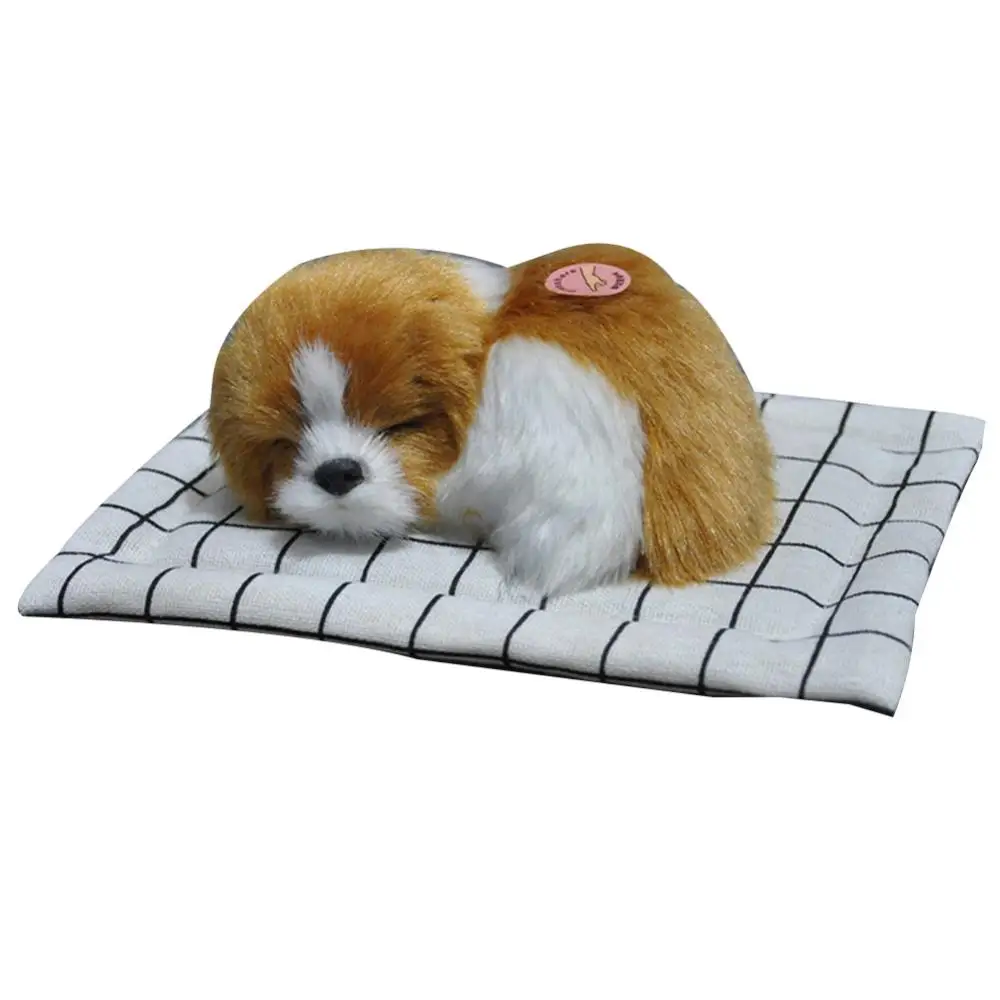 Simulation Puppy Ornaments Realistic Sleeping Dog Plush Doll Sound Mat Home Car Cashboard Decoration Gift