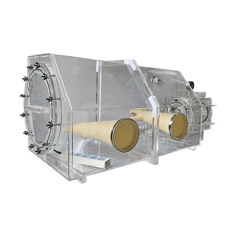 Glass transparent vacuum closed isolation glove box nitrogen anaerobic anhydrous seal
