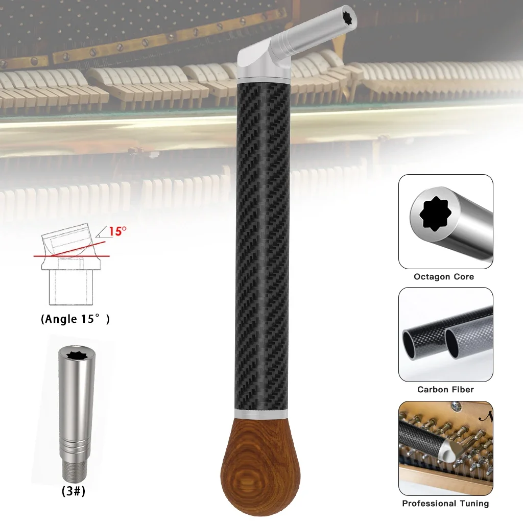 Piano Tuning Tool Professional Piano Tuning Hammer W/ Carbon Fiber Wooden Handle Angle 15 Degree Tip Size 1# 2# 3#