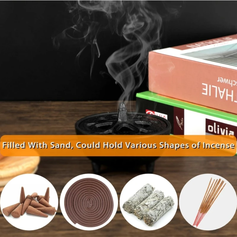 Retro Cast Iron Cauldron Incense Burner with Lid/Fragrance Aroma Diffuser for Yoga Meditation,for Sage,Palo Santo,Resin,Charcoal
