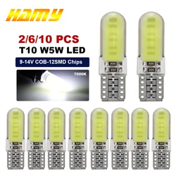 2/6/10 PCS T10 W5W LED Bulbs COB 12V 7500K White Car Interior Door Dome Reading Trunk Wedge Side License Plate Lights Waterproof