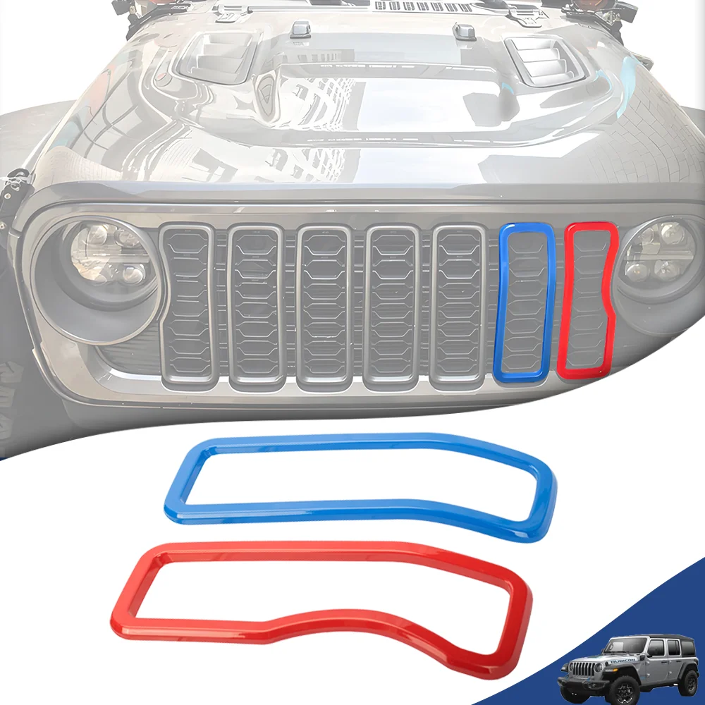 2PCS Car Front Grille Ring Decorative Cover Bumper Mesh Grille for Jeep Wrangler JL 2024 2025 Racing Grills Exterior Accessories