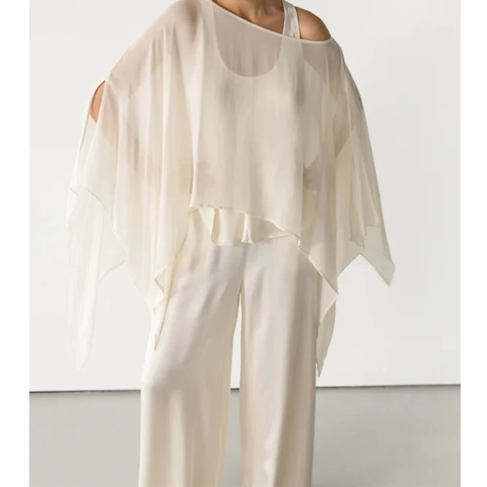 

Женские летние однотонные шифоновые прозрачные пончо с открытыми плечами Y2k, эстетические винтажные пуловеры для пляжного отдыха и отдыха на выход, топы