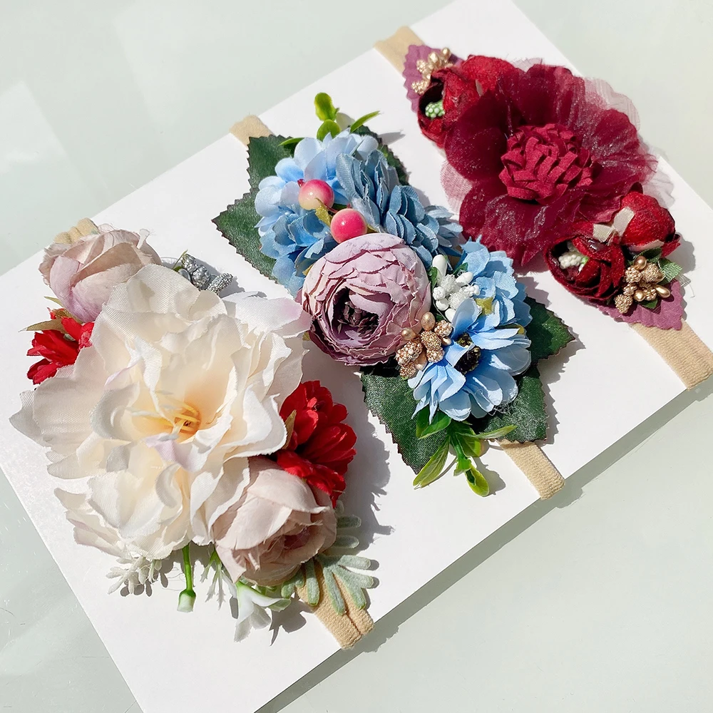 Diademas de flores artificiales para niños, 1 piezas, banda para el pelo de tela Vintage hecha a mano, tocado de boda para niñas, accesorios para el