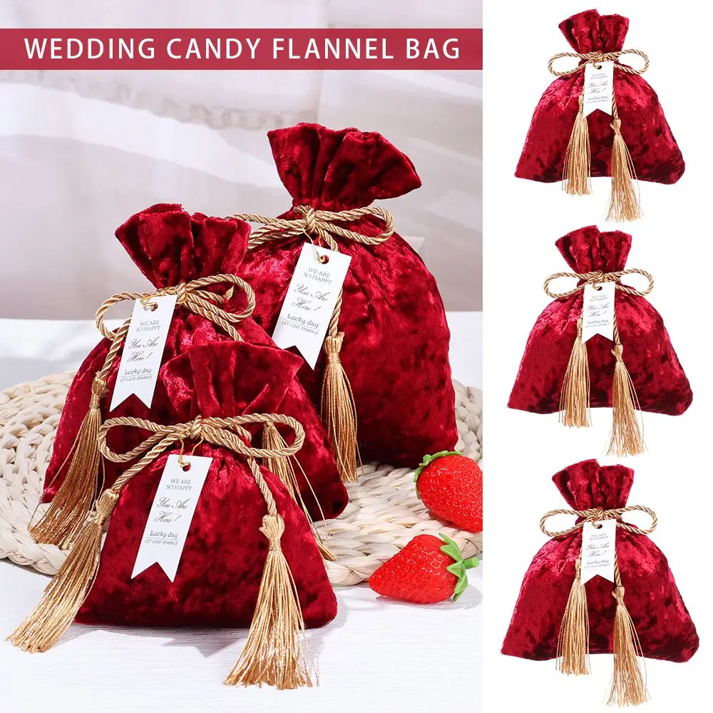 Portable Tassel Bag Wedding Party Velvet Candy Bag Drawstring Pocket Candy Pouches Gift Bags