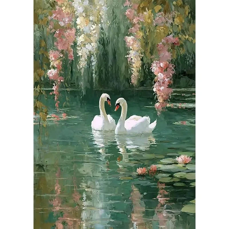 Jigsaw Puzzle 500/1000 Pieces The Swans on The Lake Paper Puzzles Adult Present Portable Box for Family Games Educational Toys