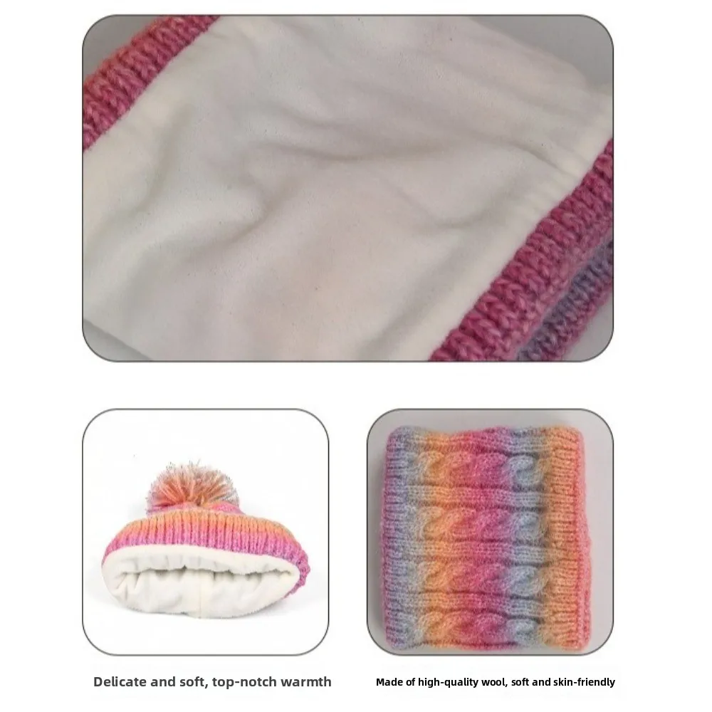 

Мягкий комплект для малышей: шапка, шарф и перчатки с градиентным цветом, теплые, с милыми помпонами, вязаная шапка для малышей, утепленная бархатом, для девочек