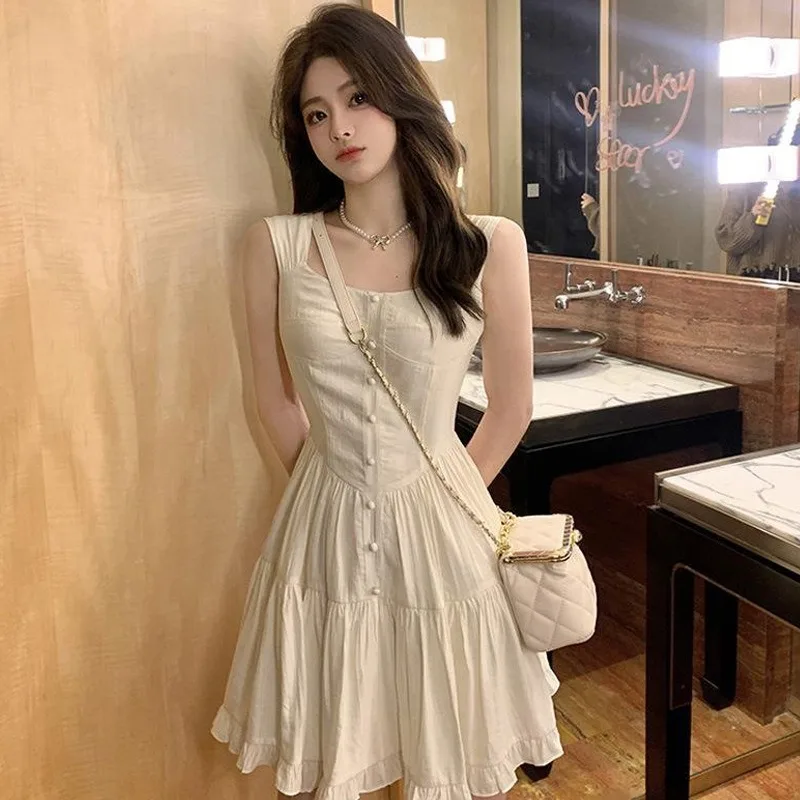 Vestido Halter Tea Break French First Love para Crianças com Design de Cintura Marcada, Estilo Niche de Verão, Doce e Charmoso para Meninas