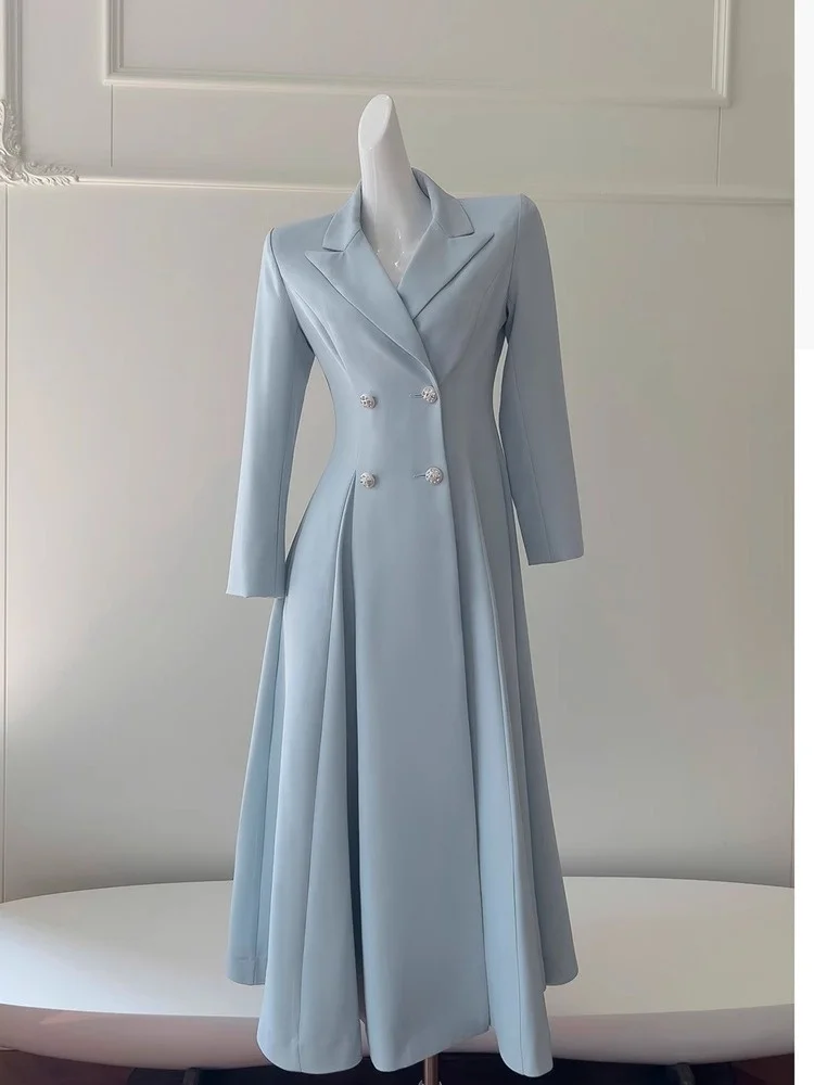 

Ele Vintage Two Piece Suit Gown with High Waist DoubleBreasted Long Skirt Flared for Celebrations MidLength for Daily Wear