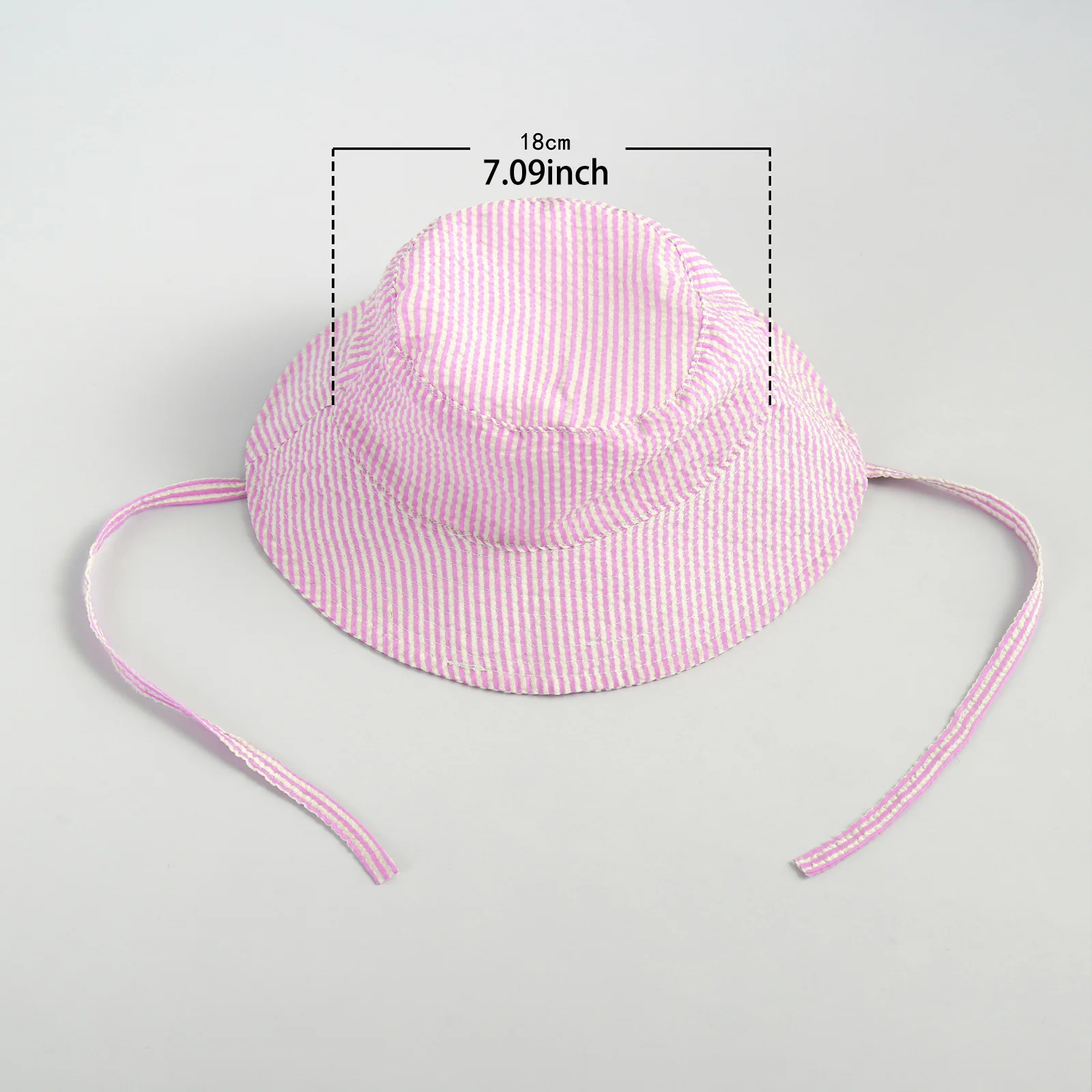 Striped Seersucker Summer Hat For Kids With Wide Brim Bucket Cap 50+ SPF Protective Breathable Folding