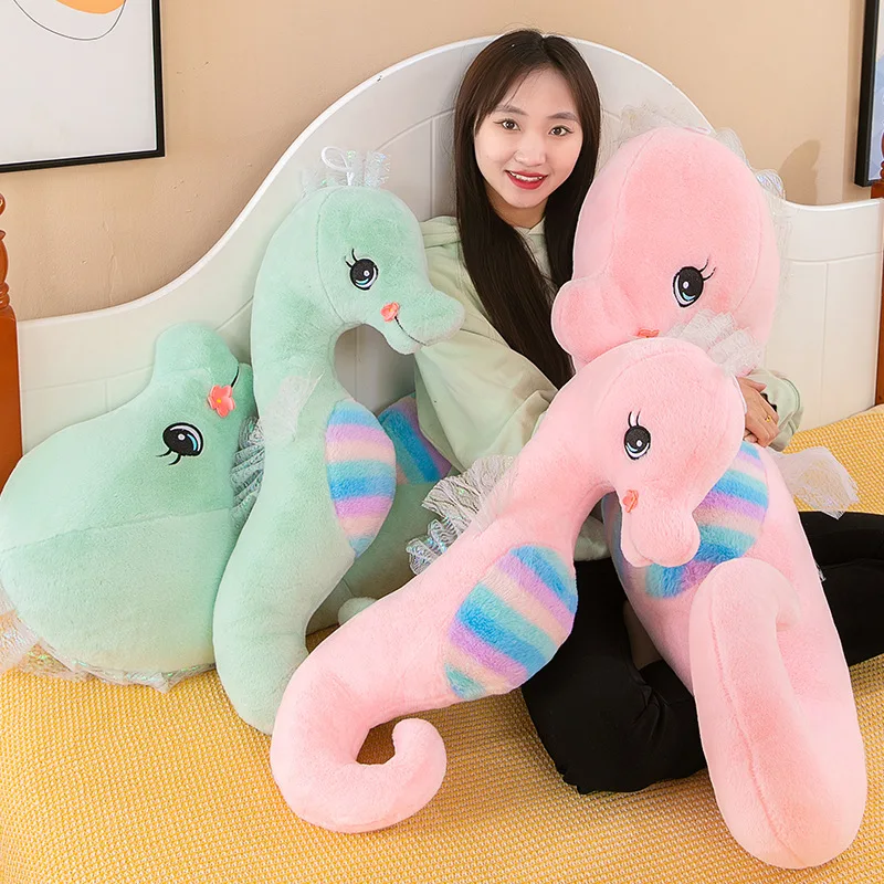 New colorful seahorse plush toy long nap pillow office cushion seahorse toy for girls