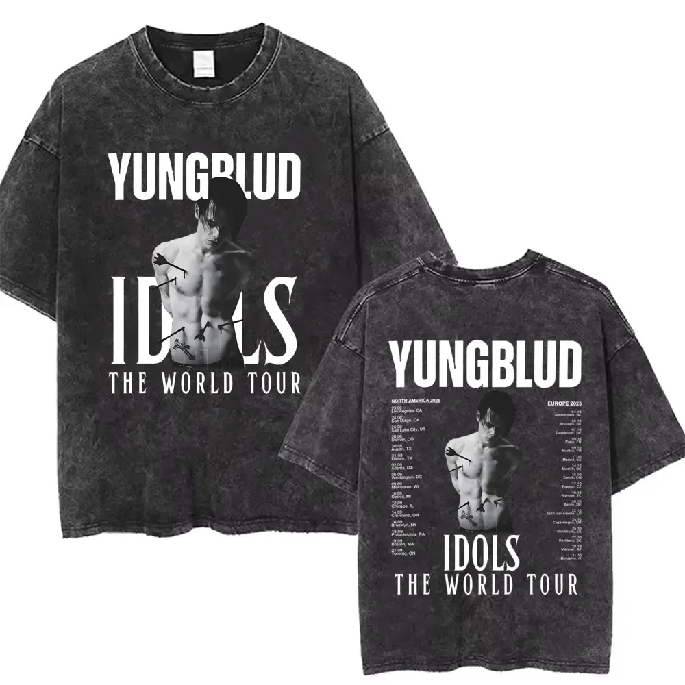 Customization Yungblud IDOLS The World Tour 2025 Washed Vintage T-shirt Men Women Casual Rock T Shirts Men's Oversized T-shirts