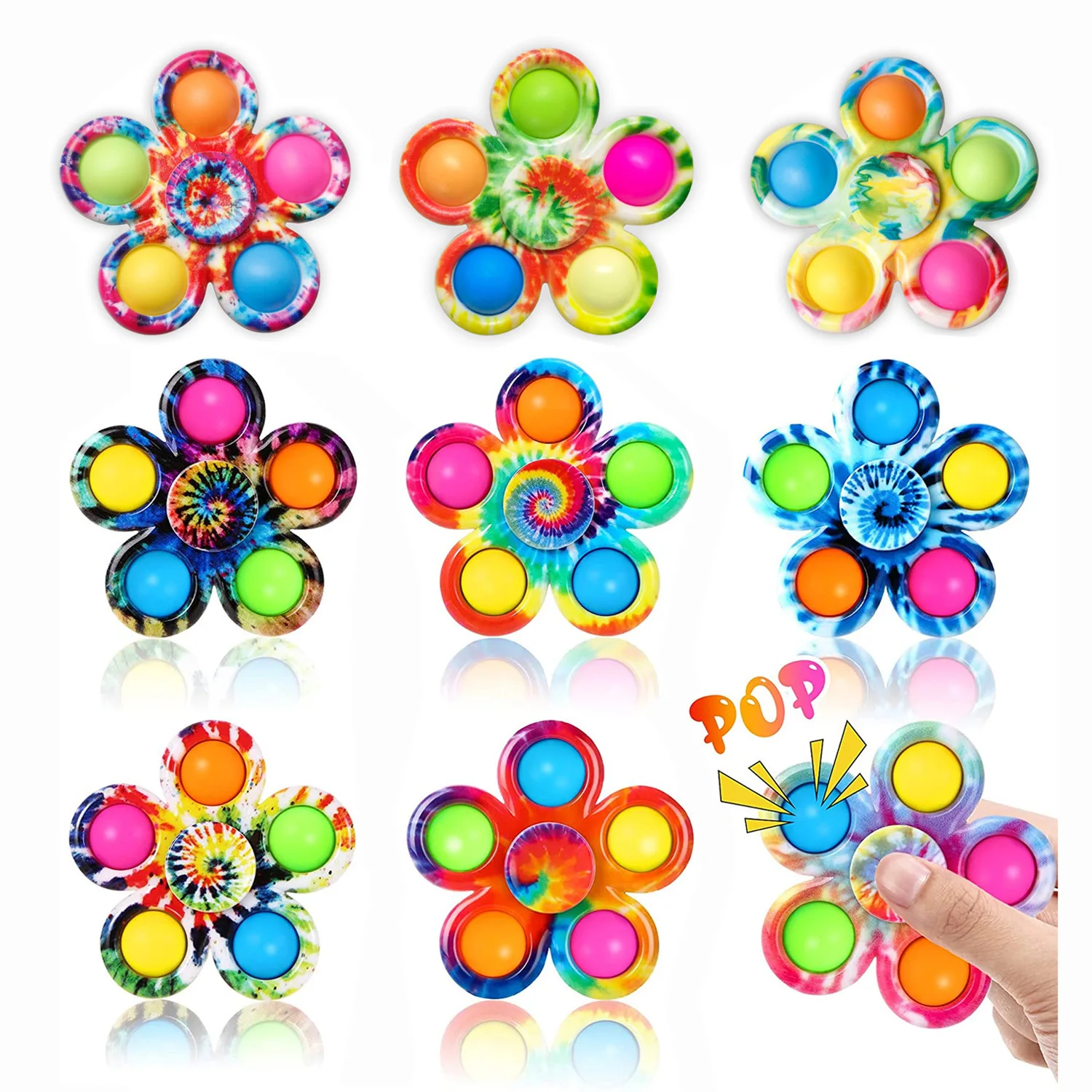 Tie Dye Simple Fidget Spinner Pops juguetes para los dedos empuje burbuja mano Spinner para TDAH ansiedad alivio del estrés sensorial Gif para niños