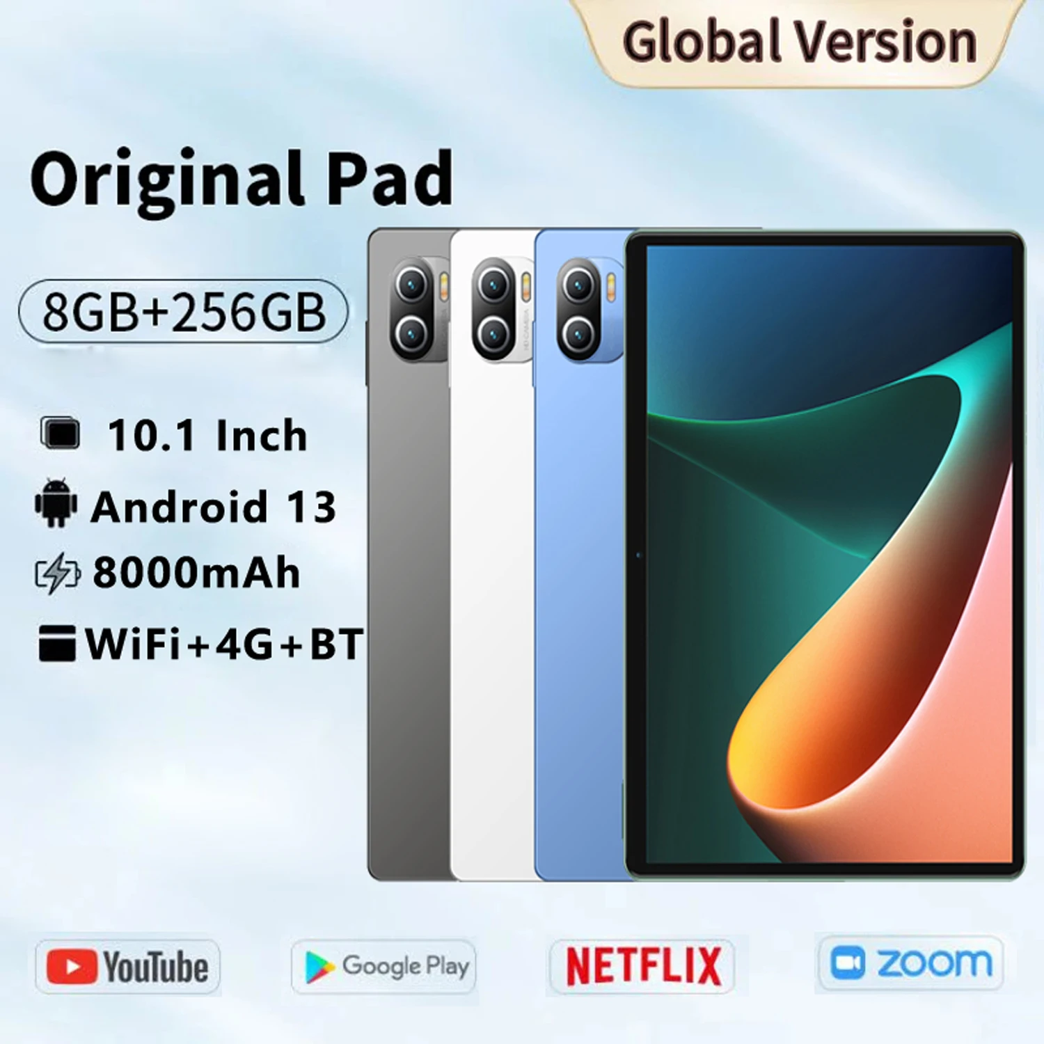 2026 New Global Android Tablets 10.1 Inch 10 Core 8GB RAM 256GB ROM Dual SIM Dual Cameras 4G LTE 5G Tablet PC 8000mAh